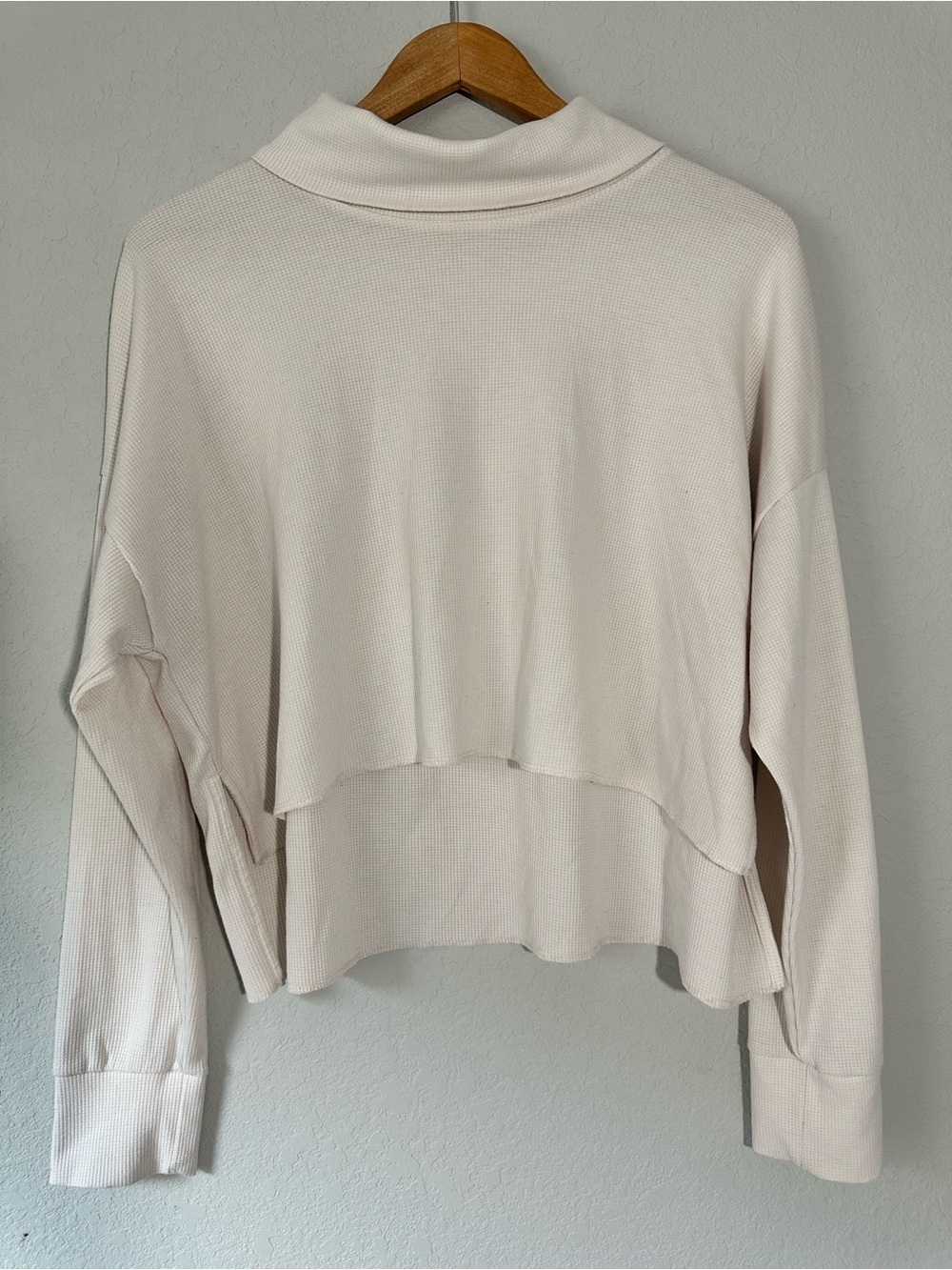 American Eagle Women's Cream Layered Cropped Long-Sleeve Top